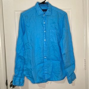 Toscano Linen Long Sleeve Shirt Blue Size Small